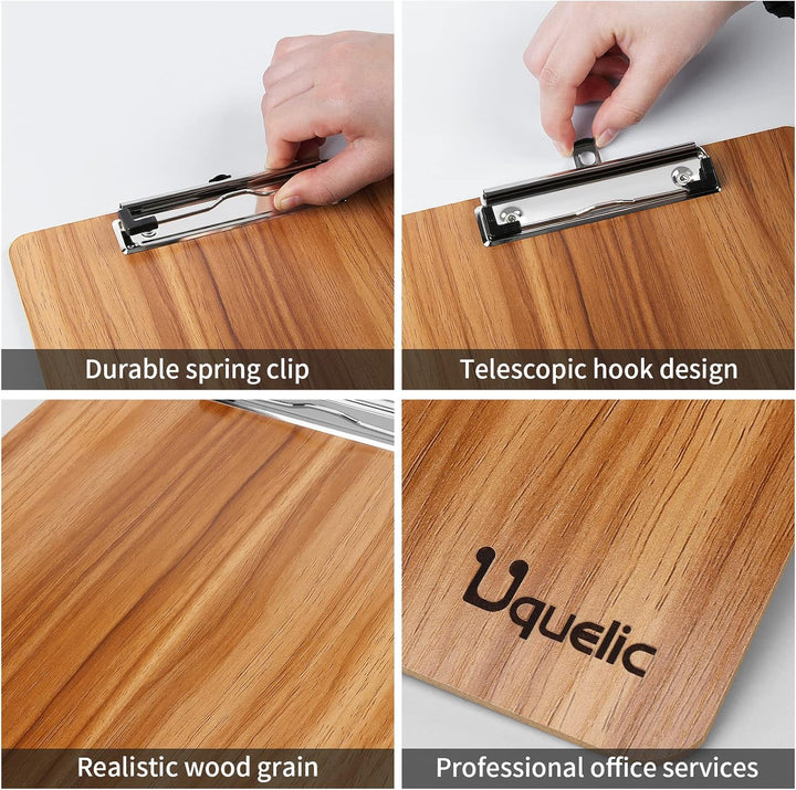 Uquelic Klemmbrett/Schreibbrett/Clipboard A4-4Pcs Klemmbretter A4 Eleganz Luxus Holzmaserung Abgerun