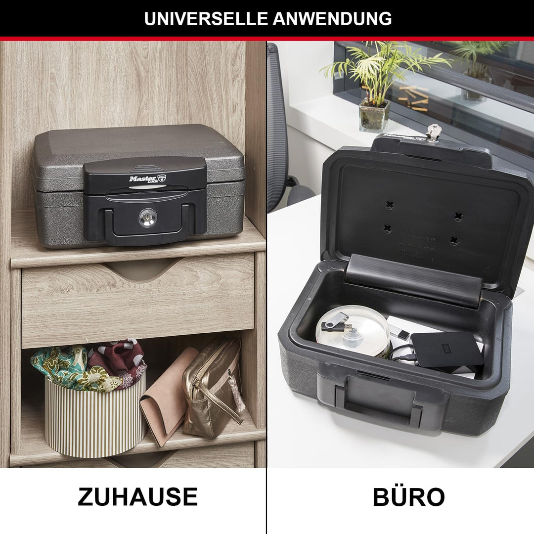 Master Lock Tresor Feuerfest und Wasserdicht mit Schlüssel, Dreifacher Schutz - Flug, Feuer und Flut