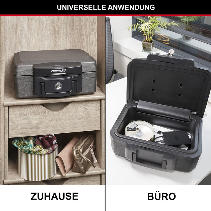 Master Lock Tresor Feuerfest und Wasserdicht mit Schlüssel, Dreifacher Schutz - Flug, Feuer und Flut