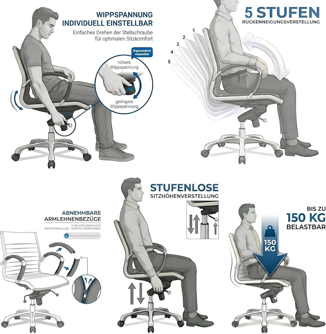 VERSEE Premium Stoff Bürostuhl Montreal in Schwarz - Ergonomischer Designstuhl für Büro und Home-Off