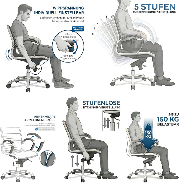 VERSEE Premium Stoff Bürostuhl Montreal in Schwarz - Ergonomischer Designstuhl für Büro und Home-Off