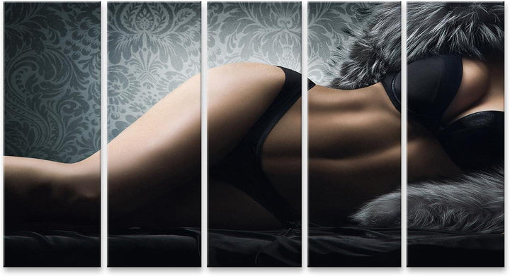islandburner Bild auf Leinwand Junge sexy Frau in erotischer Wäsche und in Pelz Bilder Wandbilder Po