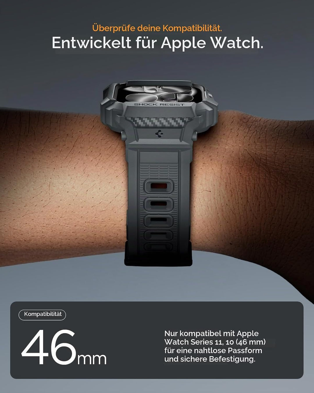 Spigen Rugged Armor Pro 2 Hülle mit Band für Apple Watch 11/10 46mm | TPU-Unibody-Hülle mit Armband,