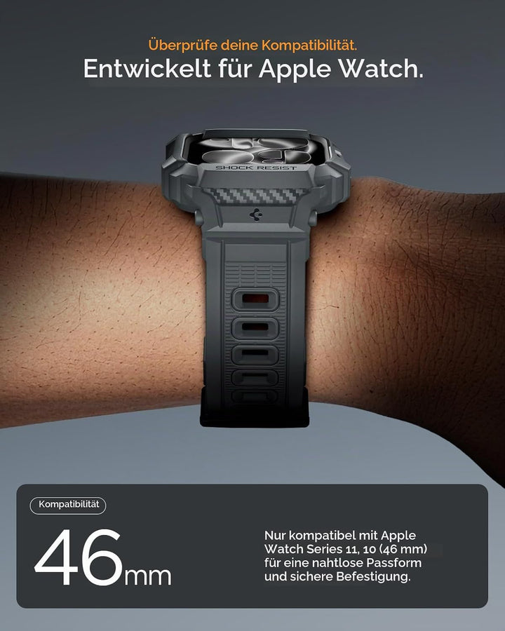 Spigen Rugged Armor Pro 2 Hülle mit Band für Apple Watch 11/10 46mm | TPU-Unibody-Hülle mit Armband,