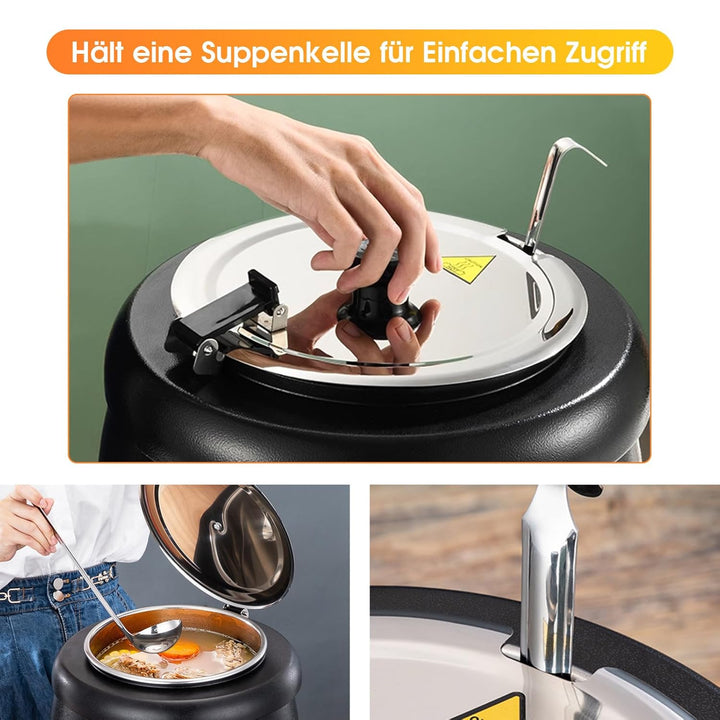 10L Elektrischer Suppentopf, Suppenwärmer 400W Suppenkessel mit Abnehmbare Edelstahl Liner Topf Wärm