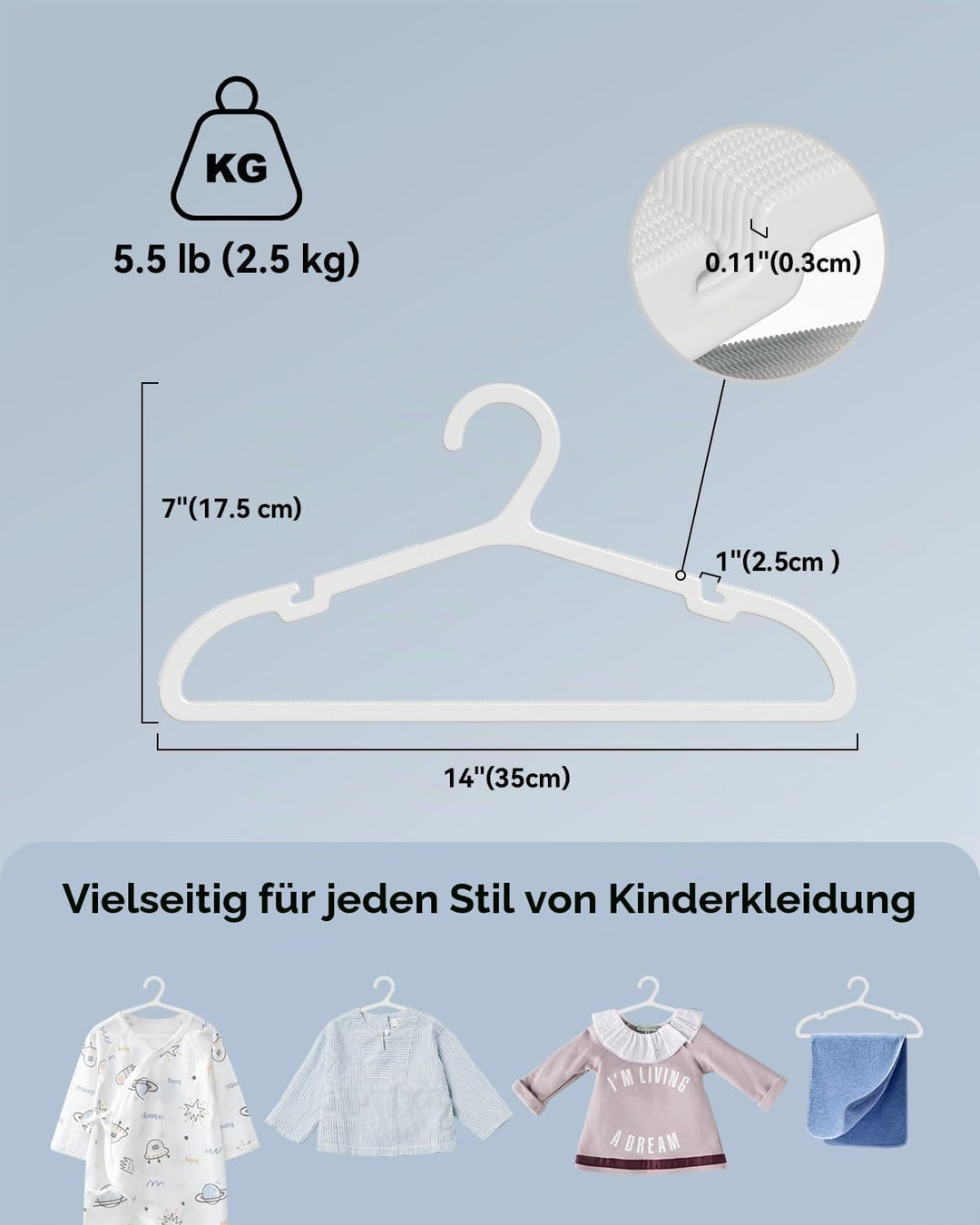 100 Stück Kinder-Kleiderbügel aus Kunststoff, Platzsparend Baby Bügel, Rutschfester Kinderkleiderbüg