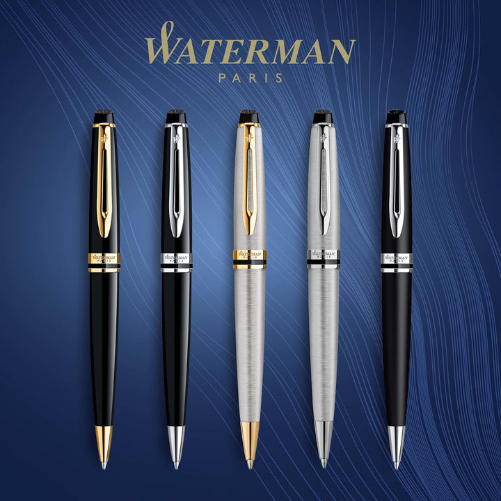 Waterman Expert Kugelschreiber | Mattschwarz | Chromzierteile | Mittlere Spitze | Blaue Tinte | Gesc