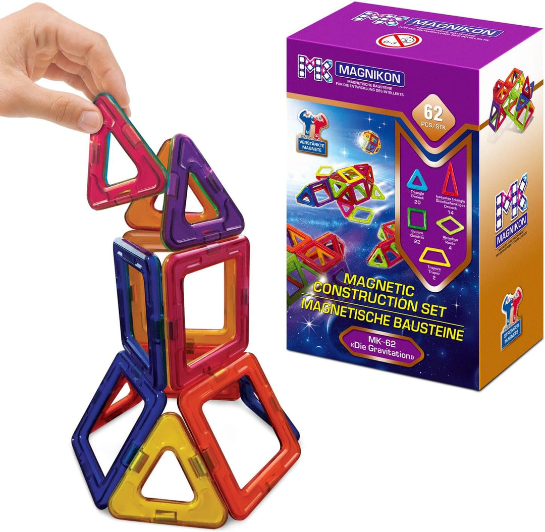 MAGNIKON Magnetische Bausteine Die Gravitation 62 Teile - Kinderspielzeug ab 3 Jahre, Magnete Kinder
