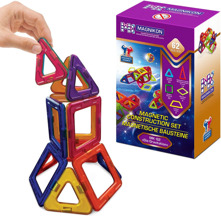 MAGNIKON Magnetische Bausteine Die Gravitation 62 Teile - Kinderspielzeug ab 3 Jahre, Magnete Kinder