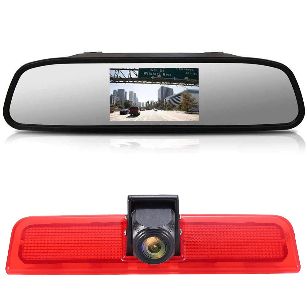 「12mm Objektiv CMOS Rückfahrkamera + 4.3 Zoll Auto Rückspiegel」Bremsleuchte Auto Dach Rückfahrkamera