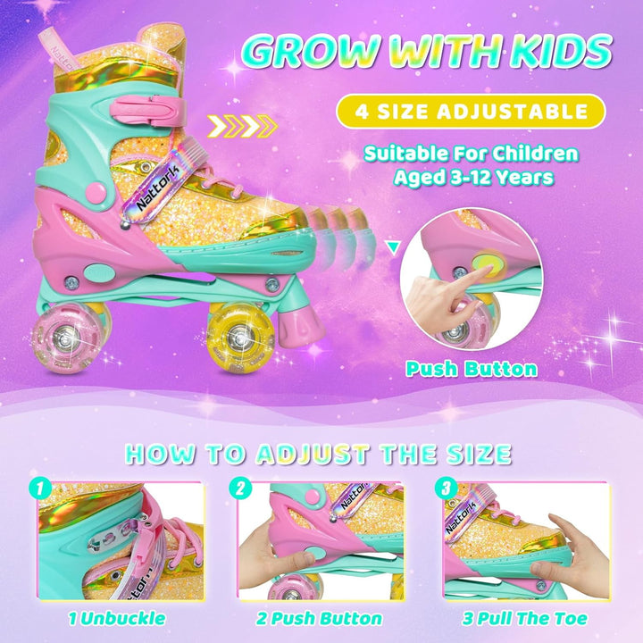 Nattork Kinder Rollschuhe, Rollschuhe Verstellbar mit 4 Grössen Einstellbare, Rollschuhe für Mädchen