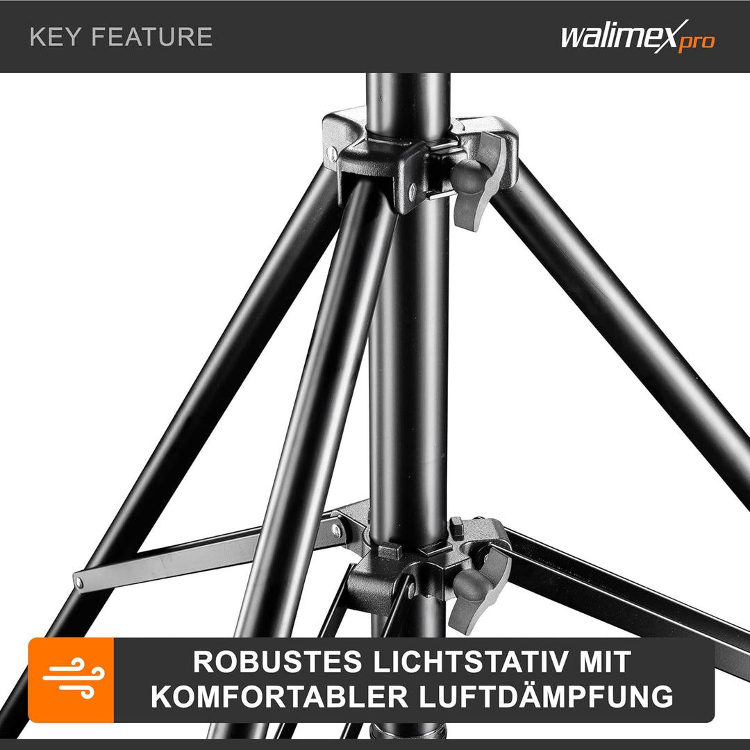 Walimex pro AIR 380 Deluxe Lampenstativ 380cm - Lichtstativ mit Luftfederung, Höhe max 380cm, 15 kg