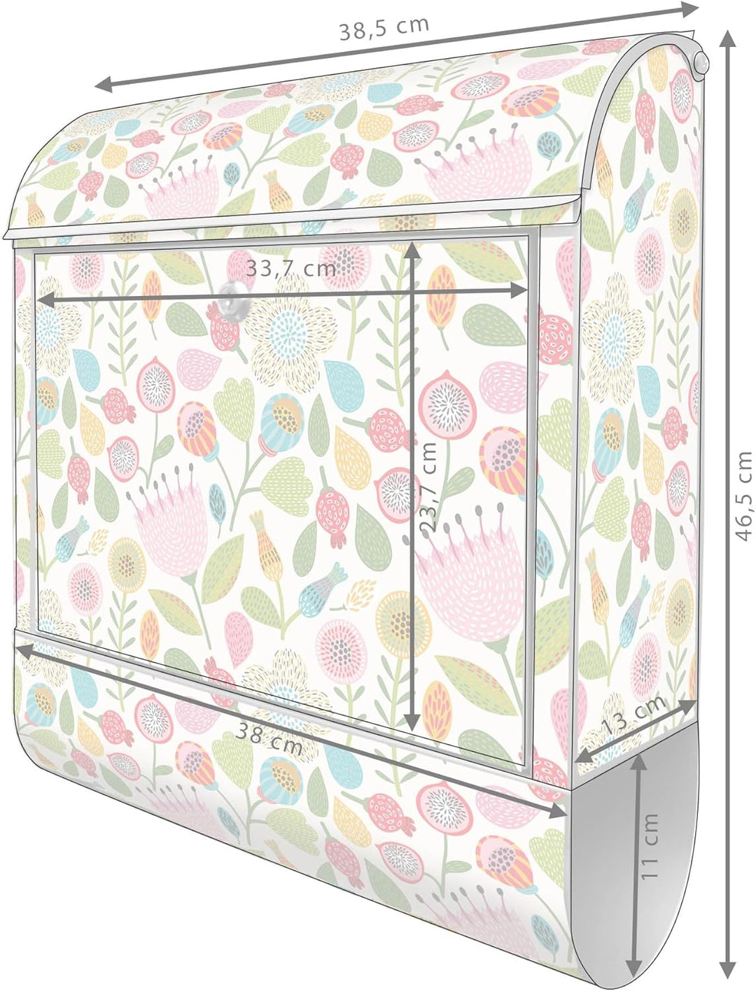 banjado® Design Briefkasten mit Motiv Rosa Kelch Hell 39x47x14cm &amp; 2 Schlüssel - Briefkasten Stahl S