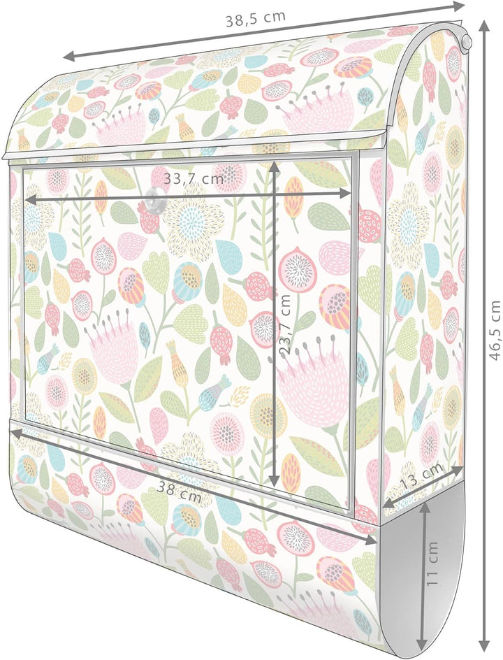 banjado® Design Briefkasten mit Motiv Rosa Kelch Hell 39x47x14cm &amp; 2 Schlüssel - Briefkasten Stahl S