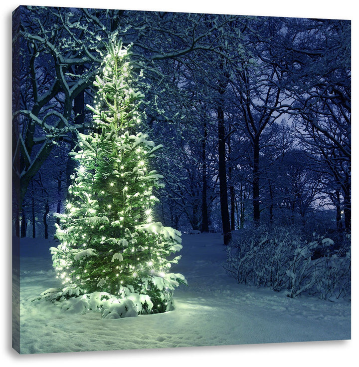 Pixxprint Leuchtender Weihnachtsbaum, Format: 70x70 auf Leinwand, 70x70