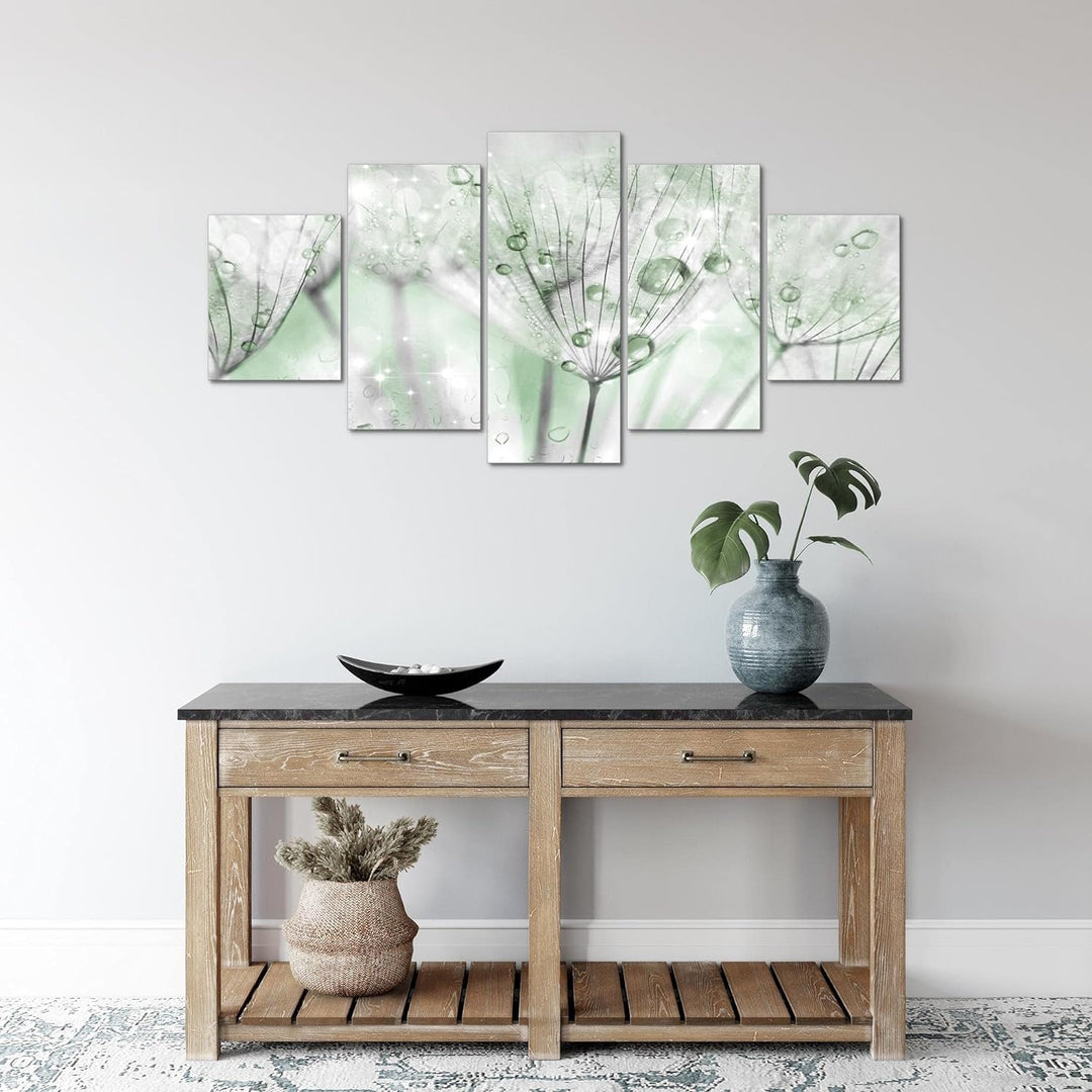 Runa Art Wandbilder Blumen Pusteblume 5 Teilig Bild auf Vlies Leinwand Deko Wohnzimmer Abstrakt Grau