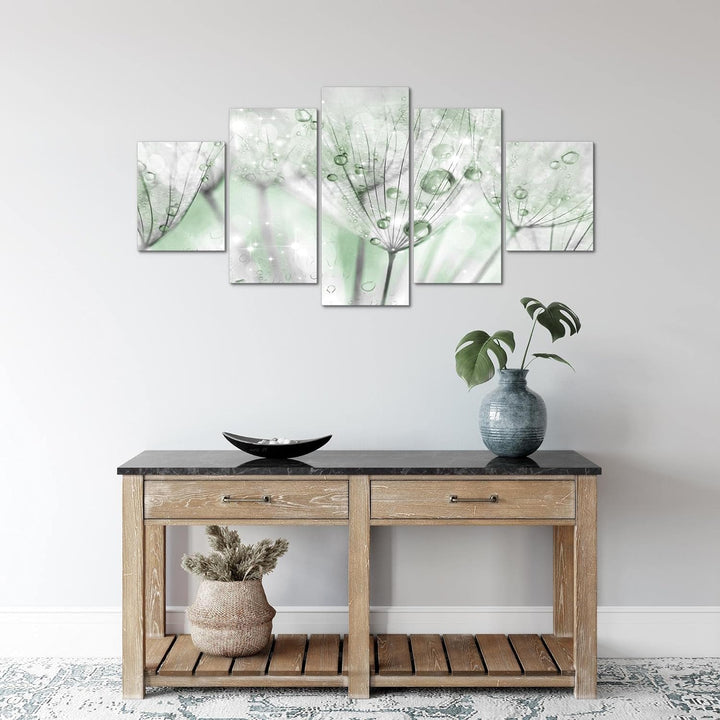 Runa Art Wandbilder Blumen Pusteblume 5 Teilig Bild auf Vlies Leinwand Deko Wohnzimmer Abstrakt Grau