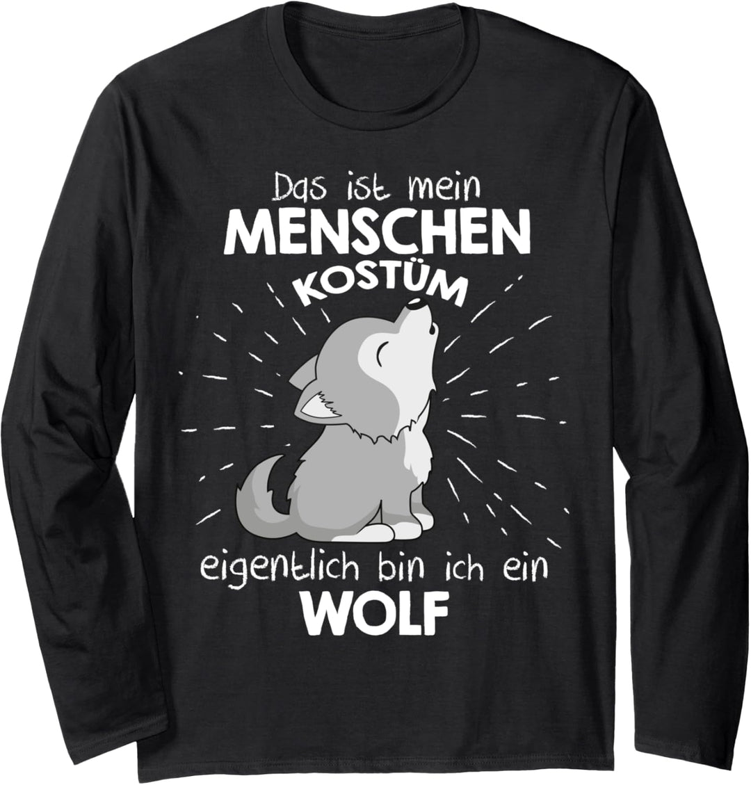 Mein Menschen Kostüm Bin ich ein Wolf, Halloween Outfit Langarmshirt