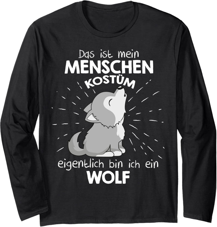 Mein Menschen Kostüm Bin ich ein Wolf, Halloween Outfit Langarmshirt