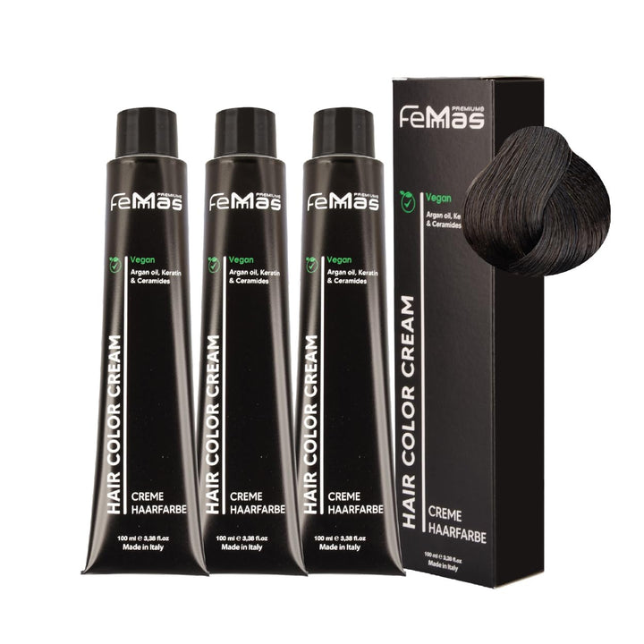 FemMas Haarfarbe 3x Hellbraun Asch 5.1 I Creme Haarfarbe mit Arganöl, Keratin & Ceramiden I Als daue