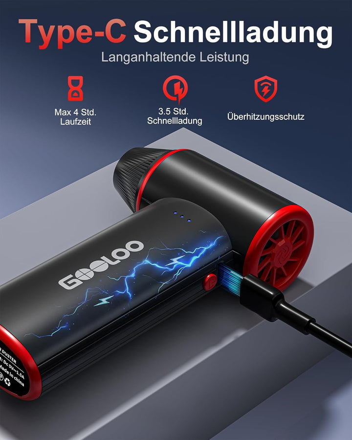 GOOLOO F3 Elektrisches Staubgebläse Druckluftspray – 150000 U/min Wiederaufladbarer Electric Air Dus