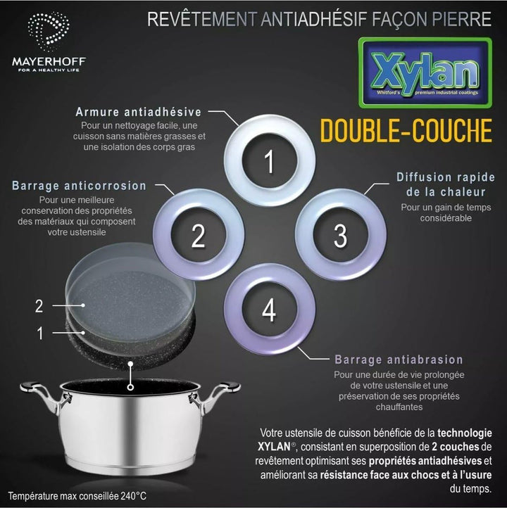 Couscoussier aus Edelstahl, innen aus Stein, 6 l 6 Liter Schwarz / Silber, 6 Liter Schwarz / Silber