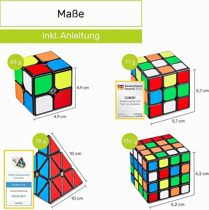 CUBIDI® Zauberwürfel Set - Speed Cube Set 2x2 3x3 4x4 Pyraminx Speedcube, Zauberwürfel für Kinder Er