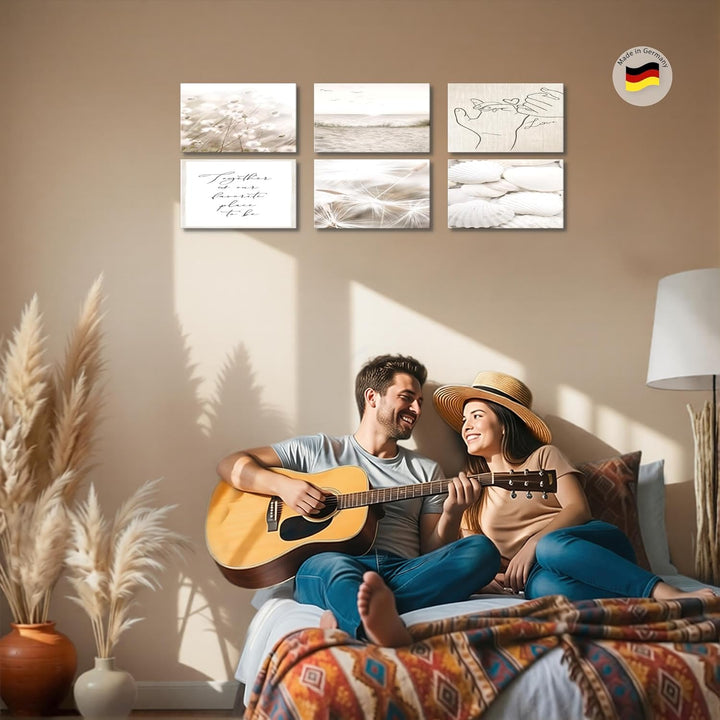 Novart Wandbilder Set - KOMPLETT AUFHÄNGFERTIG - Made in Germany - Moderne Bilder Boho Strand Wohnzi