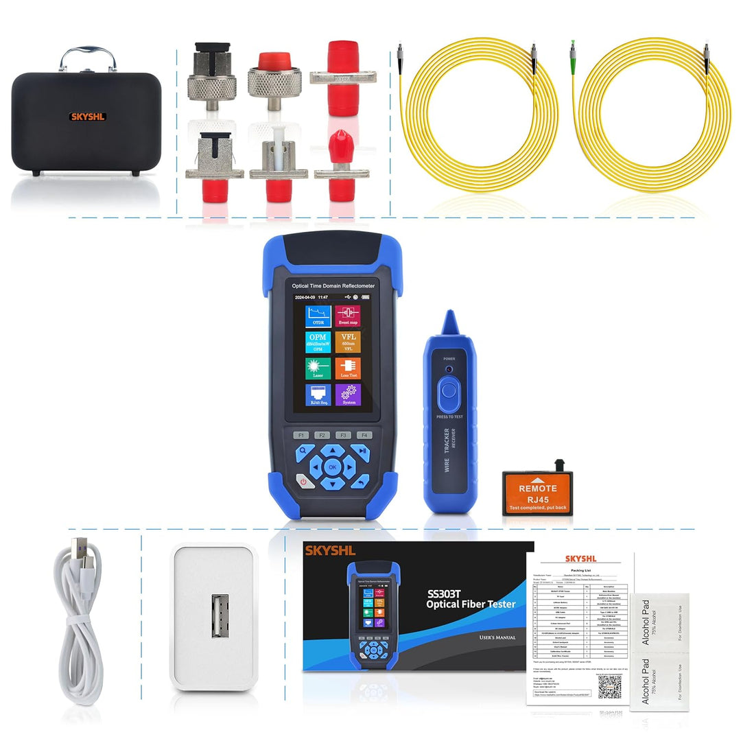 SKYSHL 1310nm/24dB+1550nm/22dB SM LWL OTDR mit OPM+OLS+VFL+Ereigniskarte+Dämpfungstest+RJ45-Test+RJ4