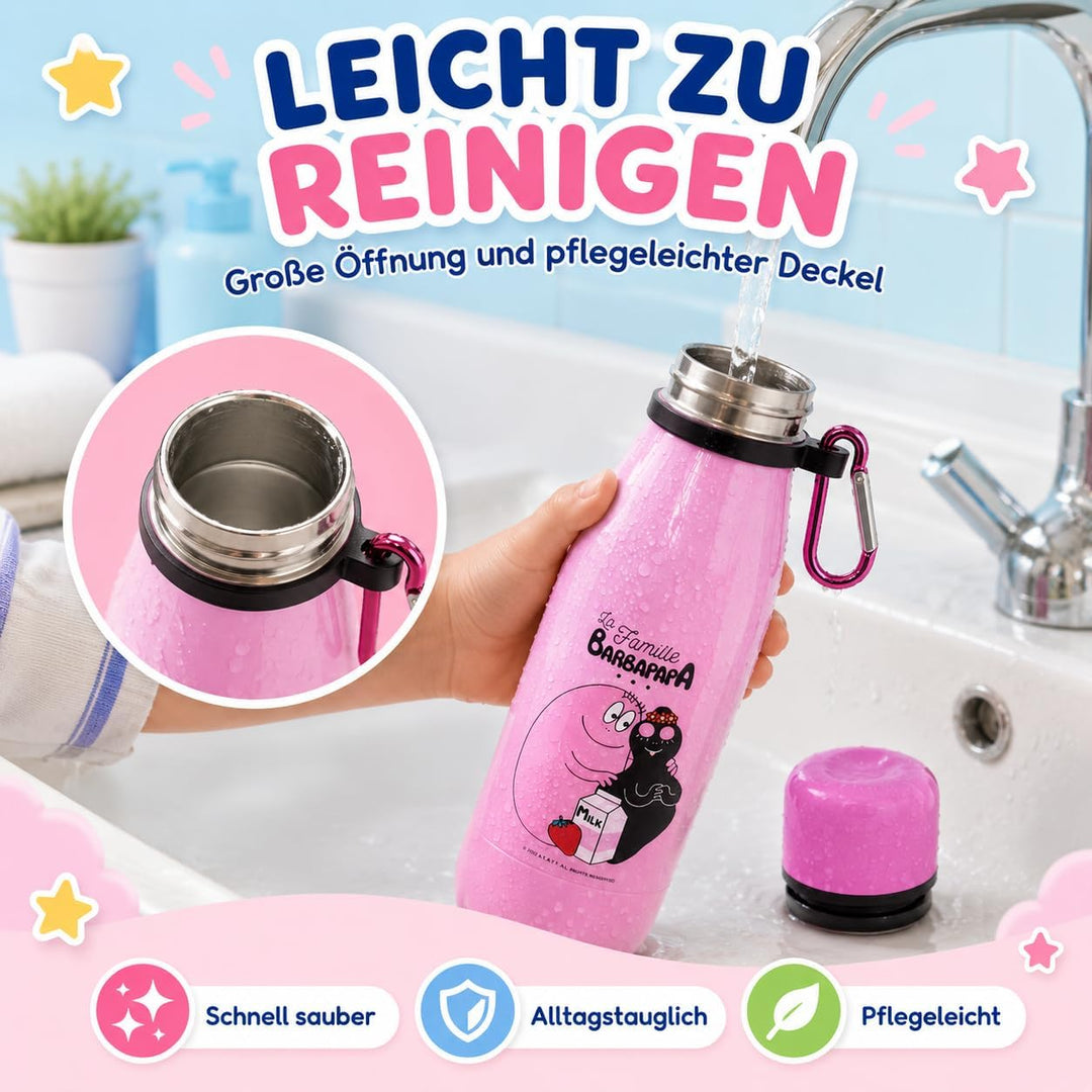 Barbapapa Trinkflasche Kinder 350 ml - Thermosflasche Edelstahl auslaufsicher BPA-frei - Isolierflas