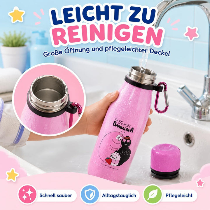 Barbapapa Trinkflasche Kinder 350 ml - Thermosflasche Edelstahl auslaufsicher BPA-frei - Isolierflas