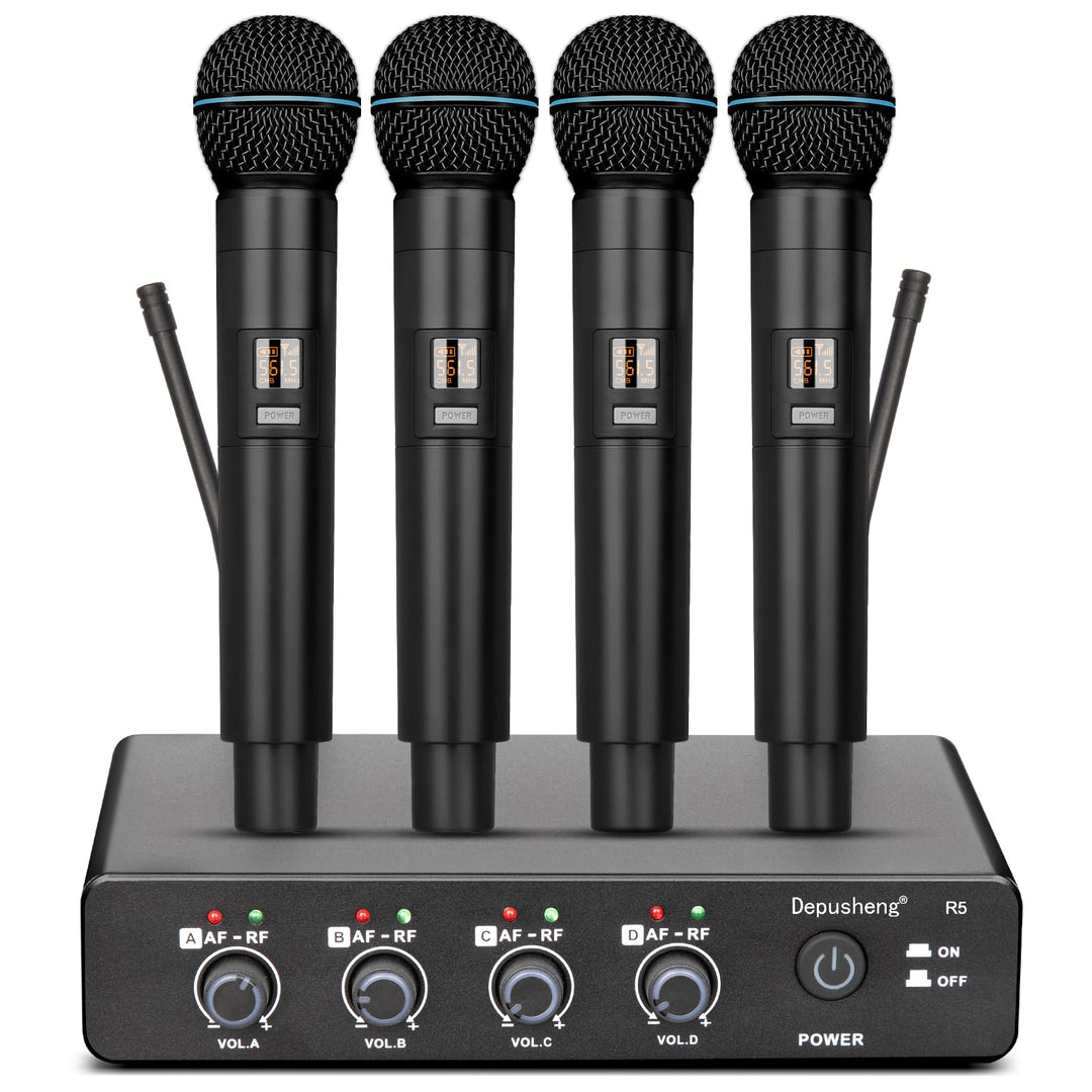 Depusheng R5 Drahtloses Mikrofon, professionelles kabelloses UHF-Handmikrofonsystem mit Vier dynamis