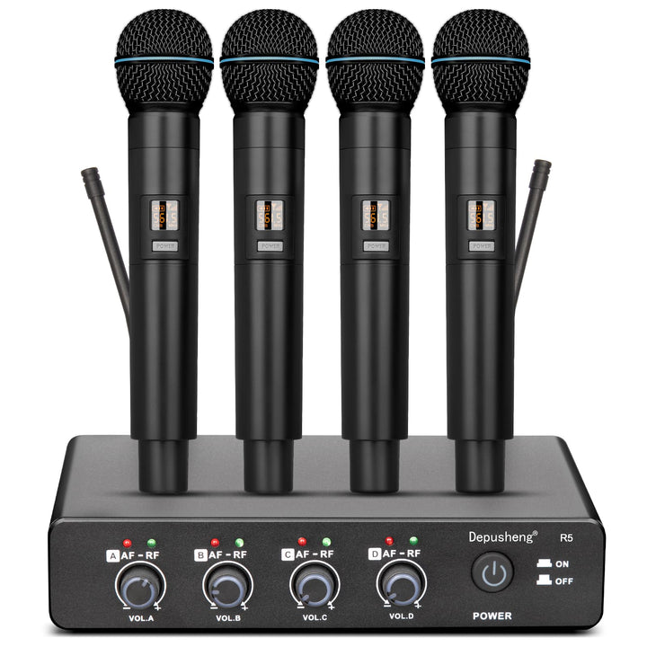 Depusheng R5 Drahtloses Mikrofon, professionelles kabelloses UHF-Handmikrofonsystem mit Vier dynamis
