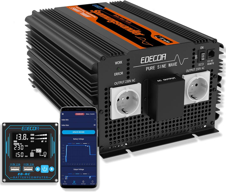 EDECOA Wechselrichter 12v auf 230v Pure Wave 3500w Spannungswandler Fernbedienung Pro 2X USB Kann Ba
