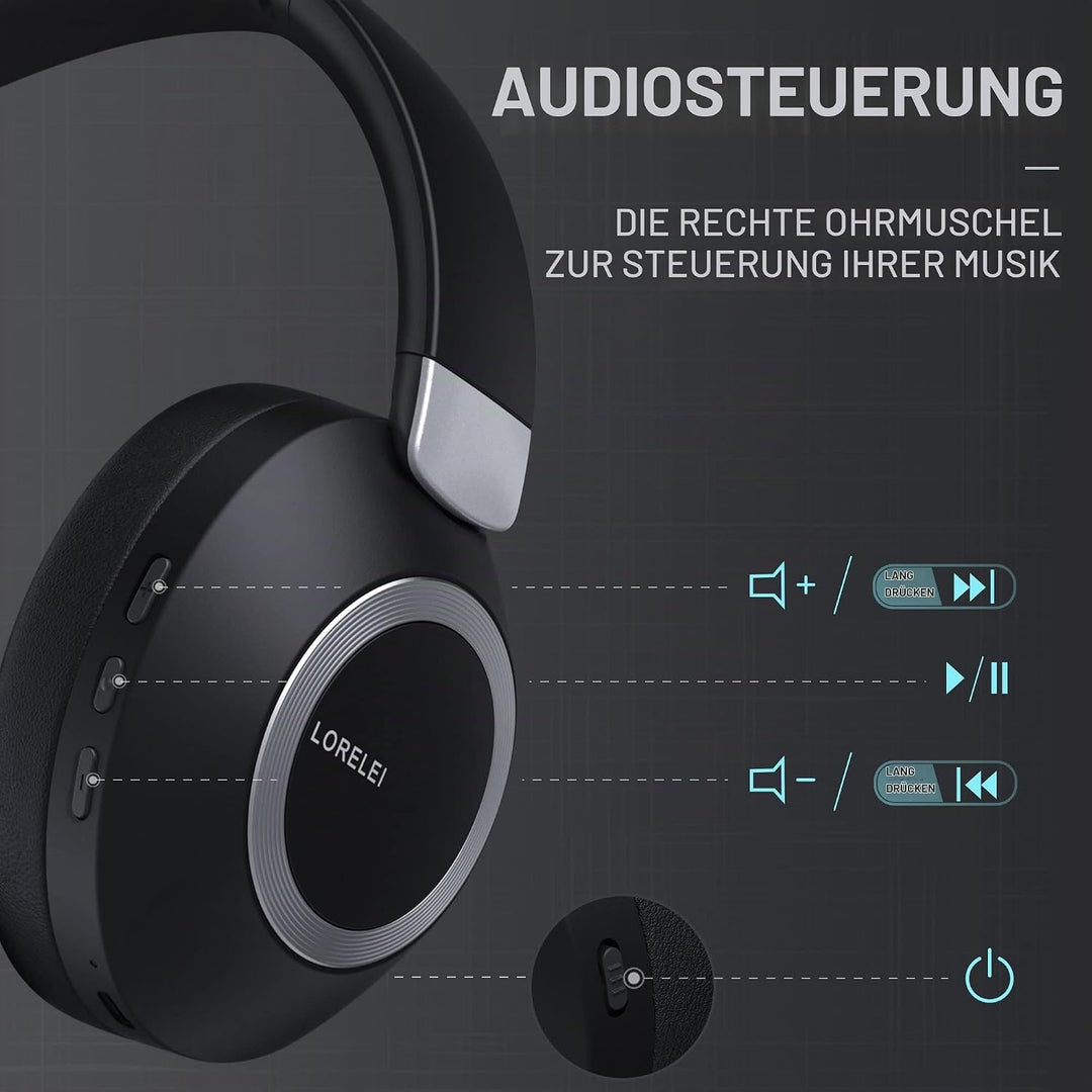 LORELEI B-C6 Kabellose Over-Ear-Kopfhörer, 50H Playtime Faltbare, leichte Bluetooth-Headsets, Tiefe