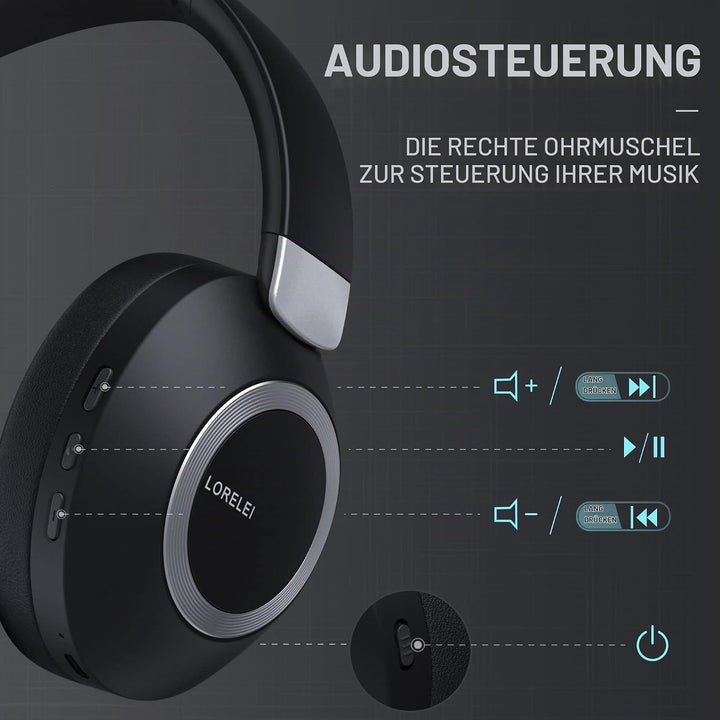 LORELEI B-C6 Kabellose Over-Ear-Kopfhörer, 50H Playtime Faltbare, leichte Bluetooth-Headsets, Tiefe