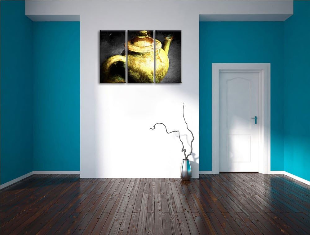 klassische alte Teekanne aus Keramik schwarz/weiss Spezial 3-Teiler Leinwandbild 120x80 Bild auf Lei