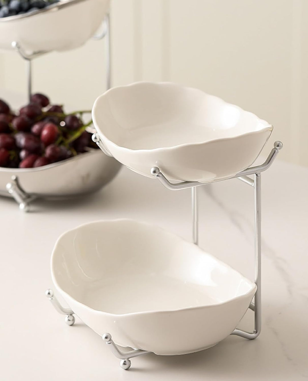 XUDREZ Obst Etagere mit 3 Etagen Obstschalen aus Keramik, Platzsparendes Obstkorb Etagere für die Fa