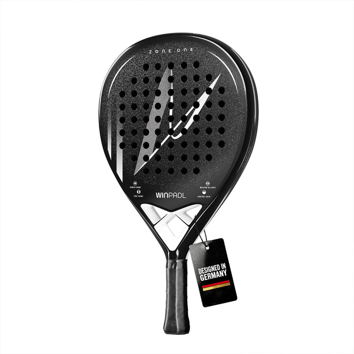 Padelschläger Zone One aus Carbonfaser - 100% Carbon-Rahmen, Soft-Eva-Kern, 365 g, Tropfenform, raue