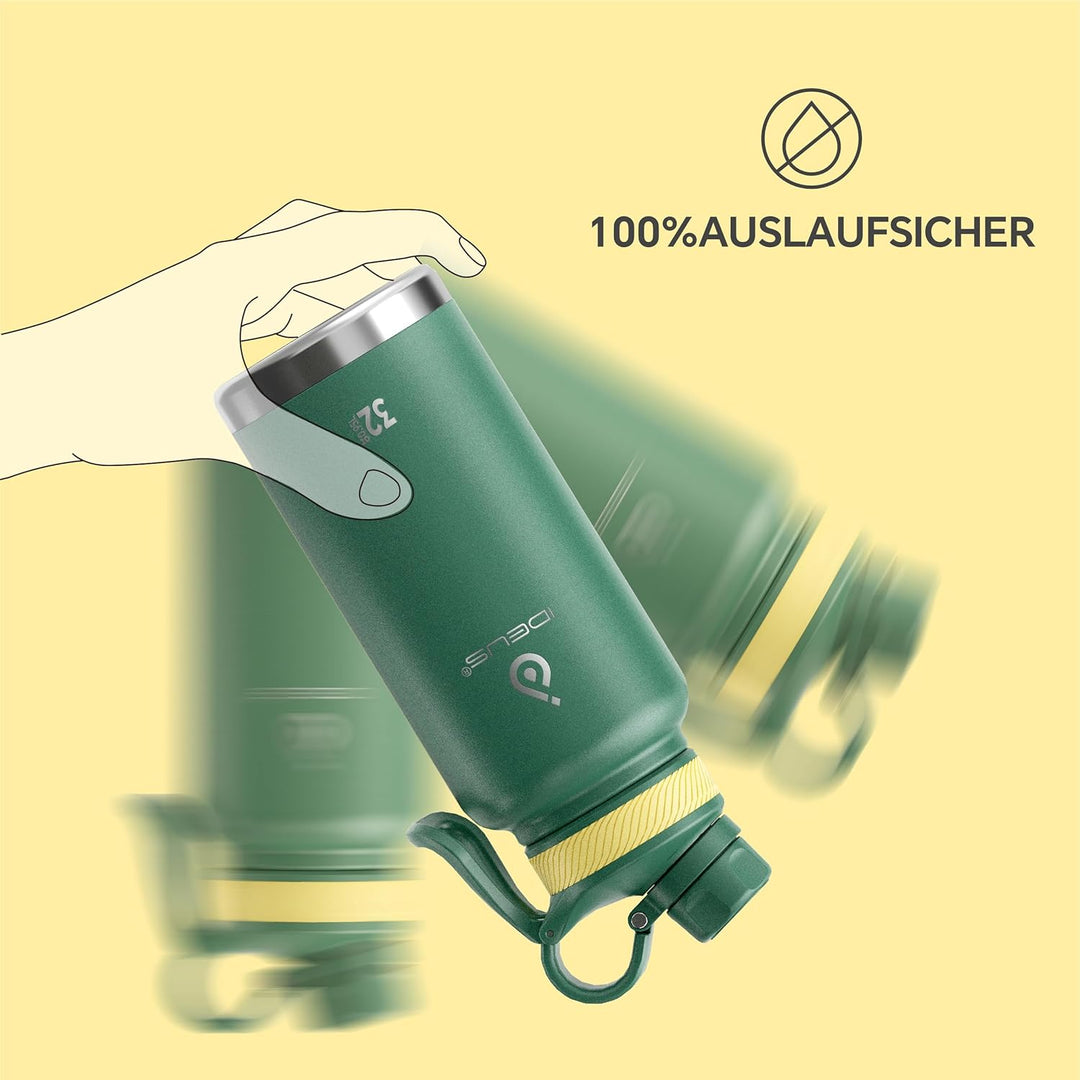 IDEUS Vakuumisolierte Wasserflasche, 32oz (950 ml) Edelstahl Doppelwand Flasche Metall Sport Kantine