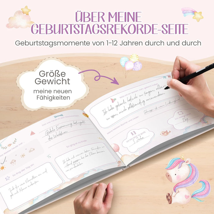 Geburtstagsbuch Erinnerungsalbum mit Aufklebern | Meine Kindergeburtstage von 1 bis 12 Fotobuch Albu