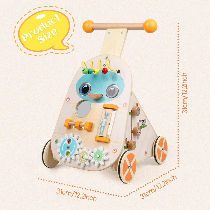 Jacootoys hölzerne Aktivität Walker, einstellbare Geschwindigkeit Kleinkind Push Walker Activity Cen