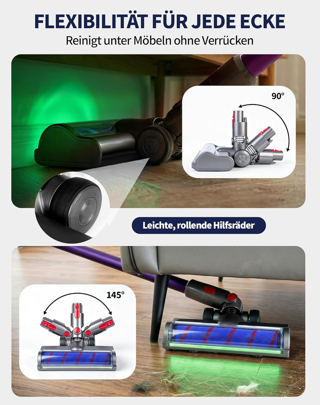 Bürste mit Softwalze für Dyson V7 V8 V10 V11 V15 Staubsauger LED Bodenbürste mit Stauberkennung Soft