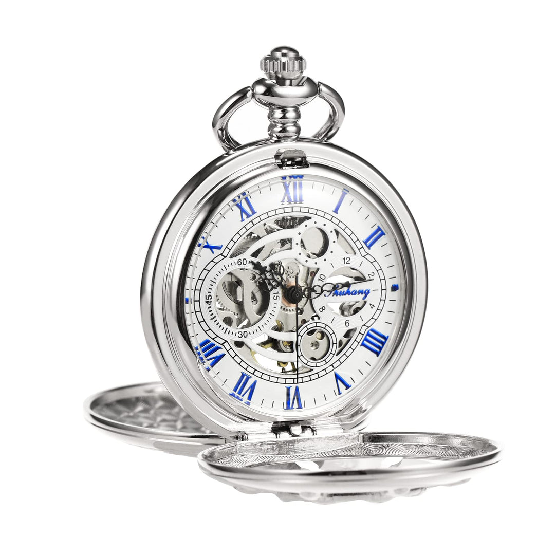 TREEWETO Taschenuhr Vintage Ruder Hohl Mechanisch Steampunk Skelett Römische Ziffern Taschenuhr mit
