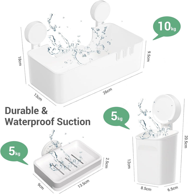 Luxear 3 Set Duschregal Saugnäpfe,Seifenschale und Zahnbürstenhalter,Duschkorb Saugnapf Ohne Bohren,