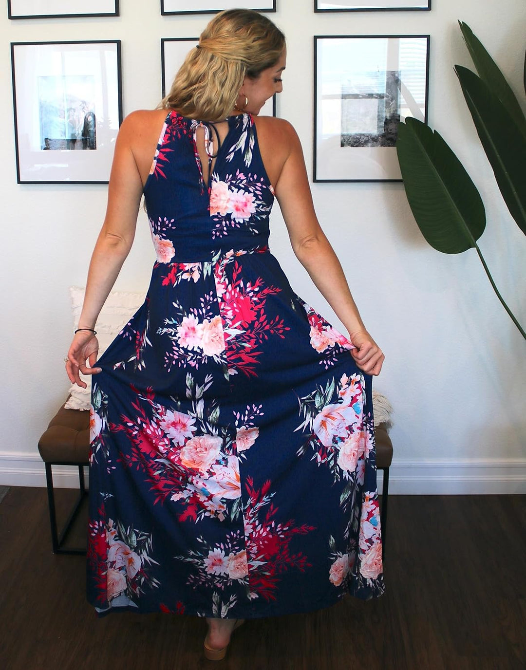 KILIG Damen Sommerkleid Lang Elegant Sommer Neckholder Kleid Hochzeitsgast Maxikleid Partykleid Schl