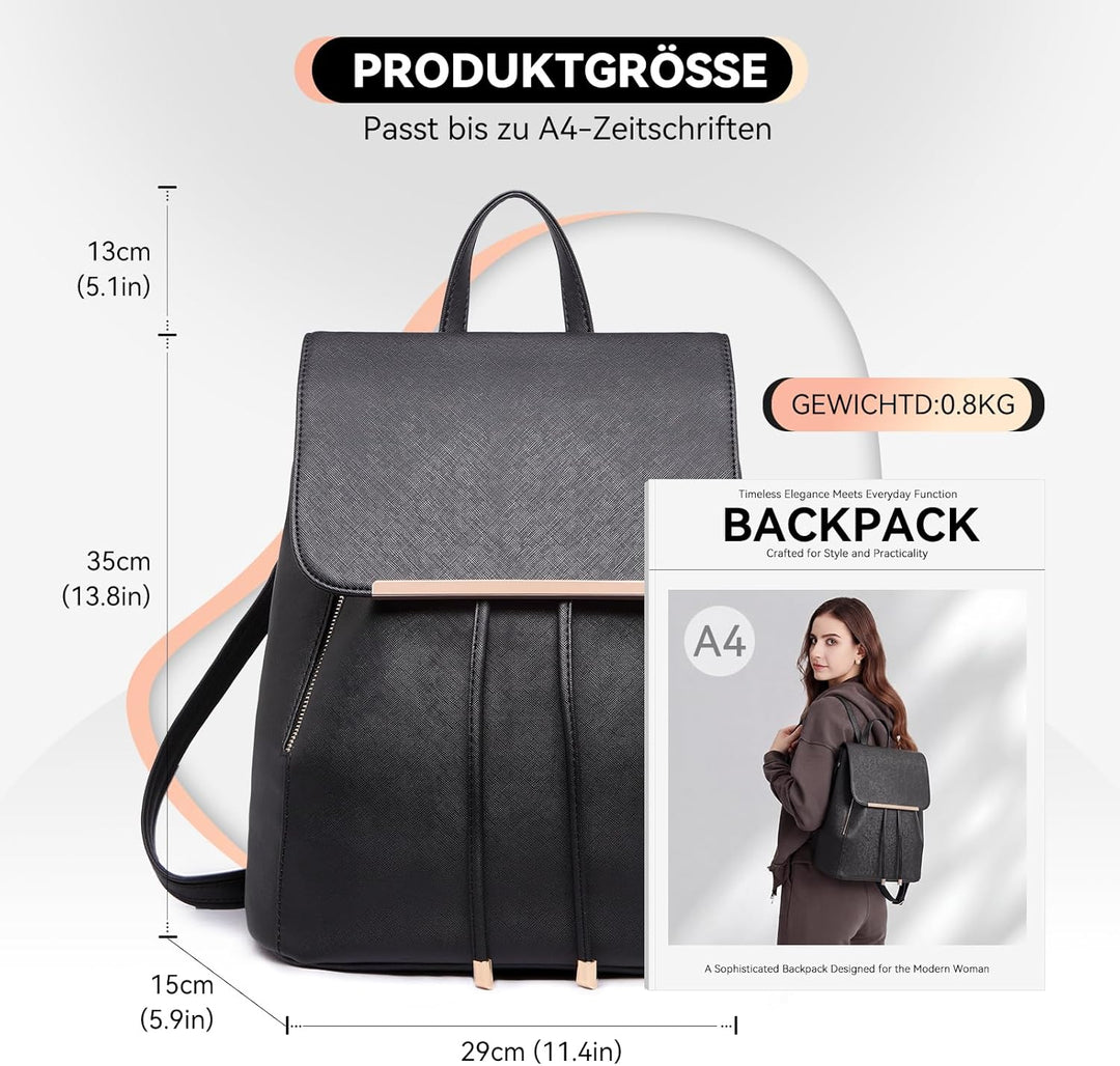 Miss Lulu Rucksack Damen Kunstleder Rucksack Damen Elegant Rolltop Rucksack Damen Tunnelzug-Design C