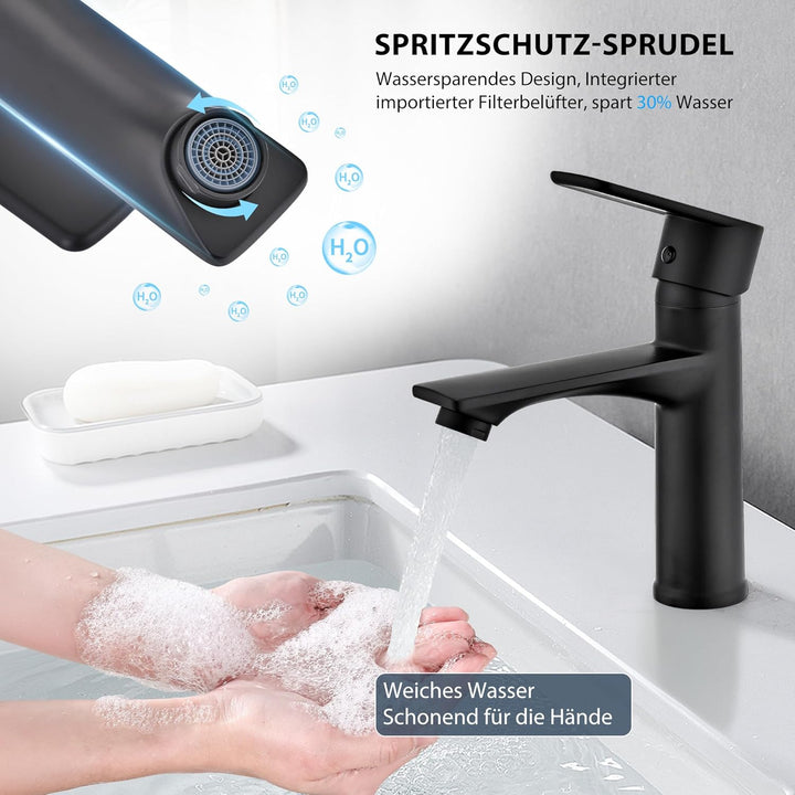 HOMELODY Wasserhahn Bad Schwarz Waschtischarmatur Mischbatterie Bad Armatur Badezimmer Waschbeckenar