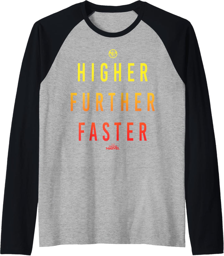 Captain Marvel Higher Further Faster Fade Raglan