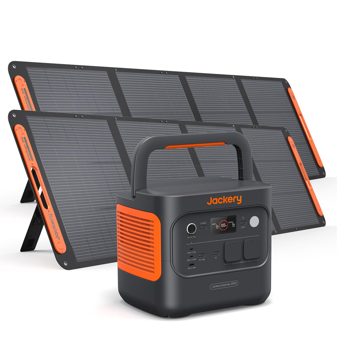 Jackery 2000 v2 Tragbare Powerstation mit 2 * 200W Solarpanel, 2042Wh Solargenerator mit 2200W Ausga